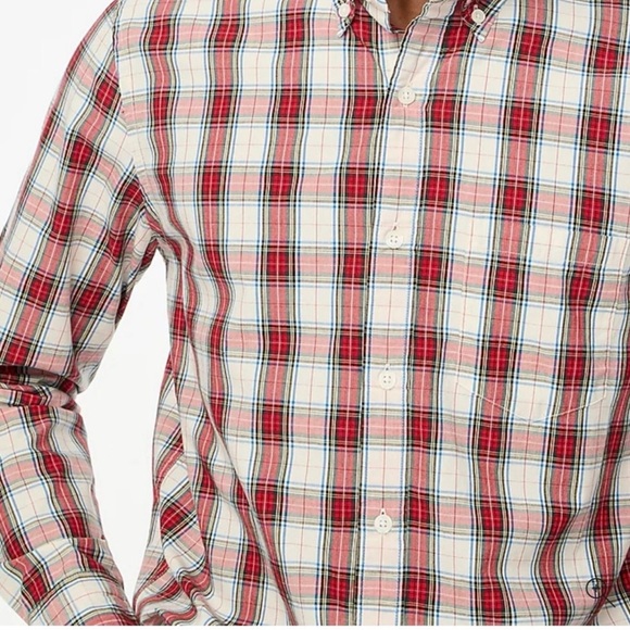 NWT J.Crew Tartan Slim Untucked-Fit Flex Casual Shirt - Ivory Festival Red BB708 - Picture 3 of 4